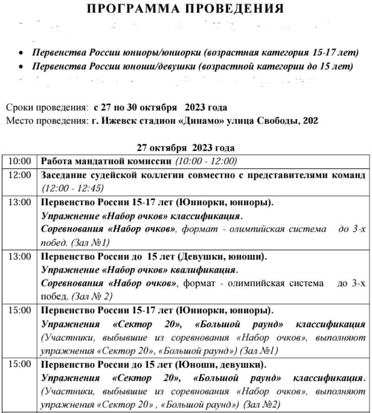 Дартс - Ижевск до 15 лет 15-17 лет - программа1