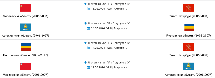 Гандбол - Астрахань 2024 девушки 2007-2008 - календарь игр - группа А после 1го тура