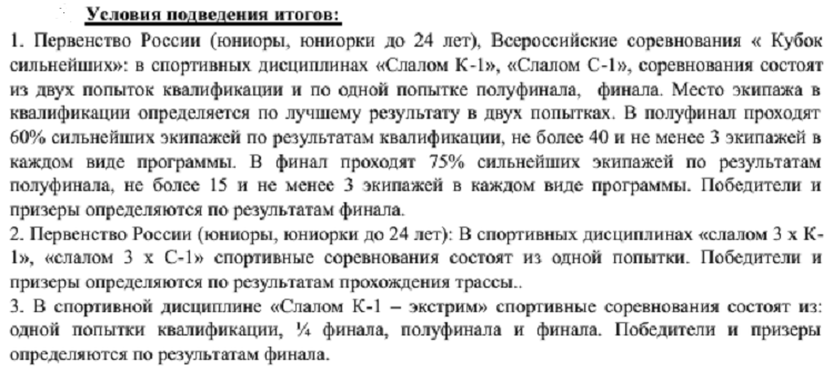 Гребной слалом - Богородское 2024 до 24 лет - условия подведения итогов