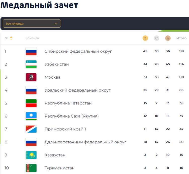 Игры Дети Азии - Владивосток - медальный зачет1 - итог
