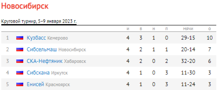 Хоккей с мячом - Новосибирск 2006-2007 предварительный - таблица итог