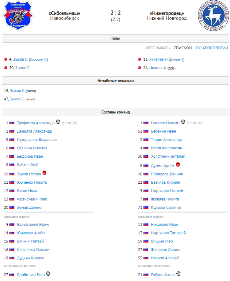 Хоккей с мячом - Ульяновск 2008-2009 гр - протокол тур2 матч4