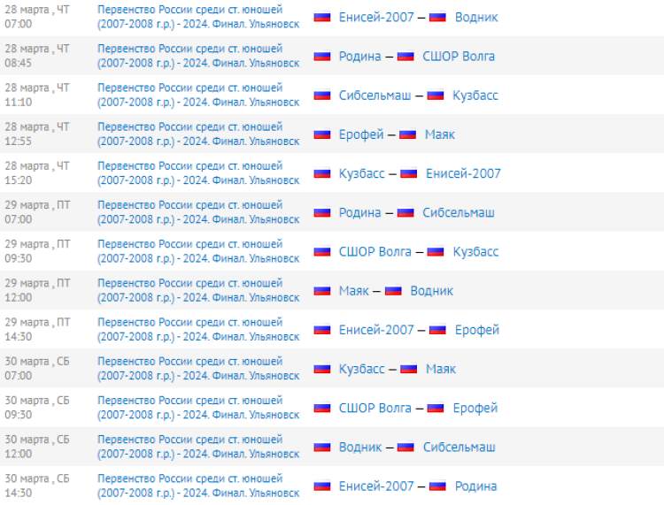 Хоккей с мячом - Ульяновск юноши 2007-2008 - календарь оставшихся игр - после четырех дней