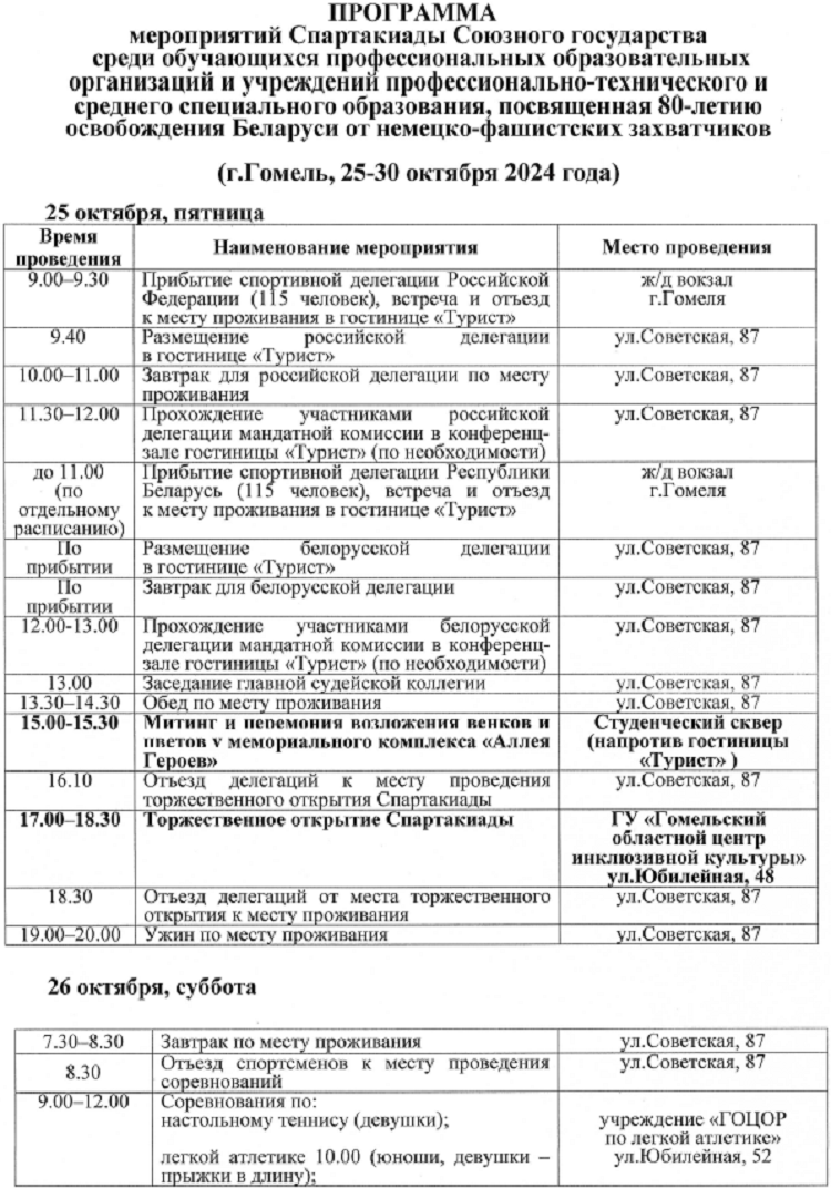 Спартакиада СГ 2024 - третий этап - Гоиель - программа1