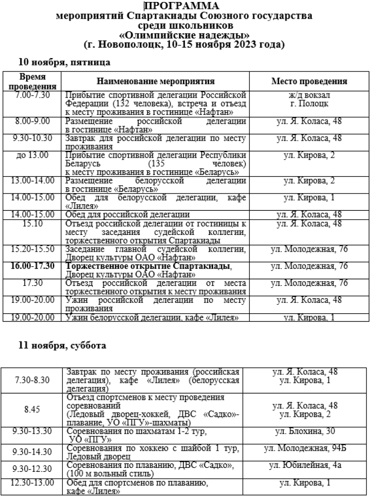 Спартакиада СГ 2023 - третий этап - Новополоцк - программа1