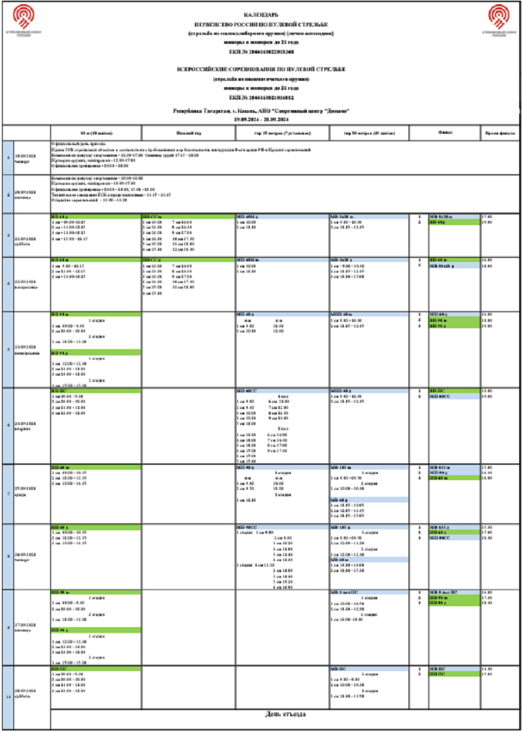 Стрельба пулевая - Казань 2024 малокалиберное до 21 года - расписание